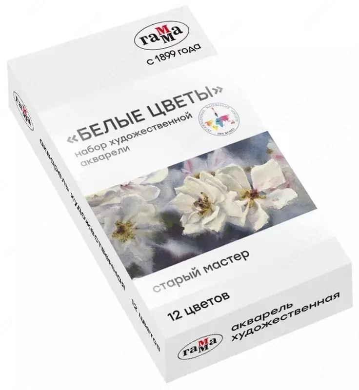 Akvarel "Gamma" Qadimgi usta IWS "Oq gullar", 12 rang, kyuvetka 2,6 ml, metall. qalam qutisi (m. - 200622_4112)