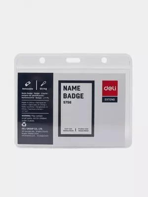 Бейджик горизонтальный "Deli" на ленте, 105 х 70 мм (Арт. - 5756) Прозрачный