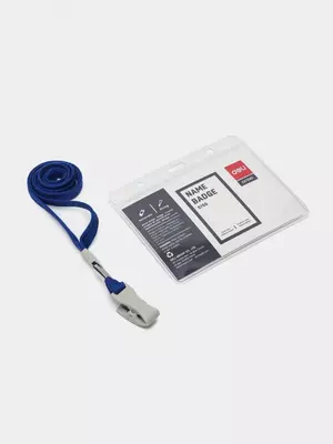 Бейджик горизонтальный "Deli" на ленте, 105 х 70 мм (Арт. - 5756) Прозрачный