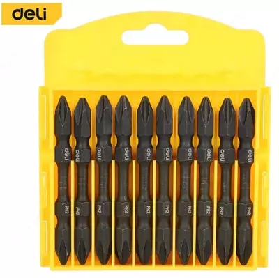 Набор торсионных бит для шуруповерта "Deli Tools" 10 шт, PH2 x 65 мм, сталь S2 с твердостью 58-60HRC (Арт. - EDL252202)