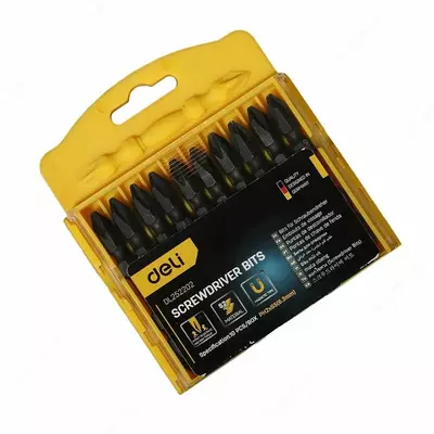 Набор торсионных бит для шуруповерта "Deli Tools" 10 шт, PH2 x 65 мм, сталь S2 с твердостью 58-60HRC (Арт. - EDL252202)