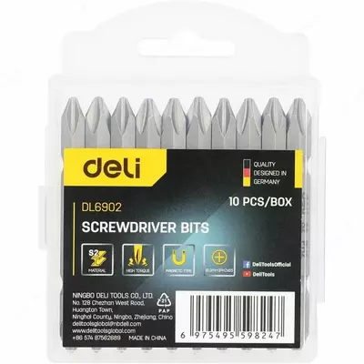 Набор двухсторонних бит для шуруповерта "Deli Tools" 10 шт, PH2 x 65 мм, сталь S2 с твердостью 58-60HRC (Арт. - EDL6902)