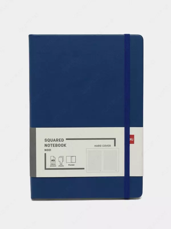 Блокнот для записей (клетка) "Deli" А5, 120 л., твердая обложка, закладка-ляссе, застежка-резинка (Арт. - 001-N) Ассортимент