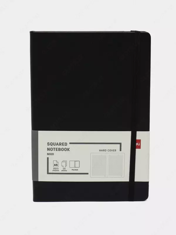 Блокнот для записей (клетка) "Deli" А5, 120 л., твердая обложка, закладка-ляссе, застежка-резинка (Арт. - 001-N) Ассортимент