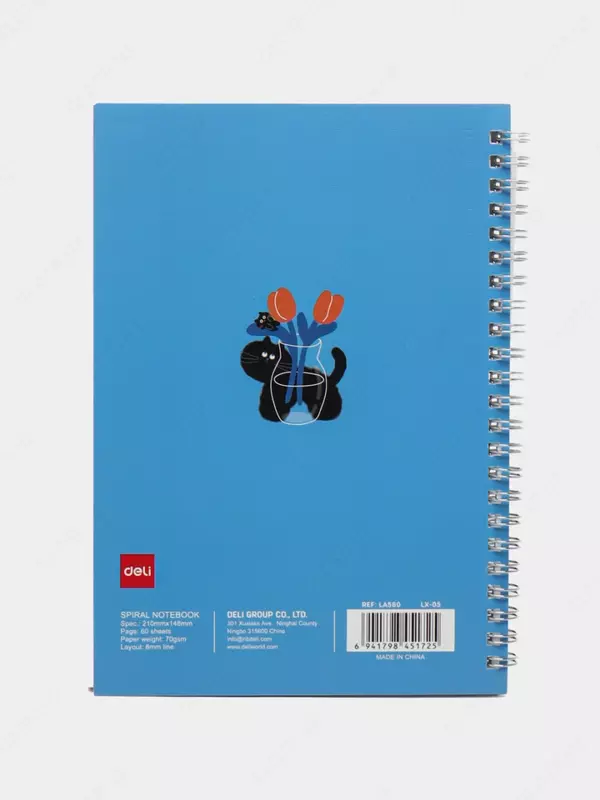 Блокнот (линия) "Deli" А5, 60 л., твердая обложка, металлич. спираль (Арт. - 560-ELA-LX-05) Светло-синий