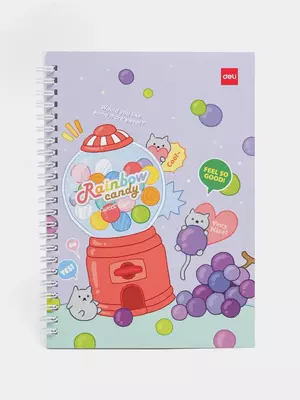 Блокнот для записей (линия) "Deli RAINBOW CANDY" А5, 60 л., твердая обложка, пласт. спираль (Арт. - 560-ELA-LX-06)