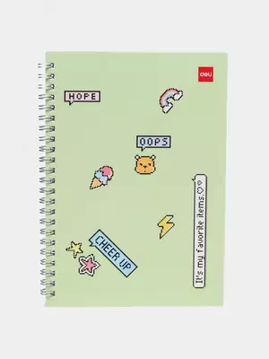Блокнот (линия) "Deli OOPS!" А5, 60 л., твердая обложка, металлич. спираль (Арт. - 560-ELA-LX-07) Зеленый