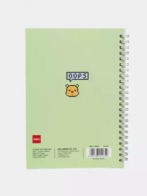 Блокнот (линия) "Deli OOPS!" А5, 60 л., твердая обложка, металлич. спираль (Арт. - 560-ELA-LX-07) Зеленый