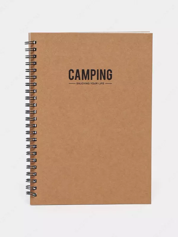 Блокнот (линия) "Deli Camping" А5, 60 л., твердая обложка, металлич. спираль (Арт. - 560-ELA-LX-22) Коричневый