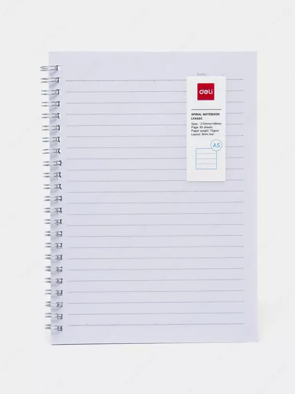 Блокнот  для записей (линия) "Deli" А5, 60 л., твердая пластиковая обложка, металлич. спираль (Арт. - 560-ELPA-LX-18) Прозрачный