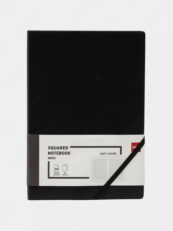 Блокнот для записей (клетка) "Deli Trouvaille" А5, 96 л., мягкая обложка, застежка-резинка, цветной срез стр. (Арт. - 002-N) Черный