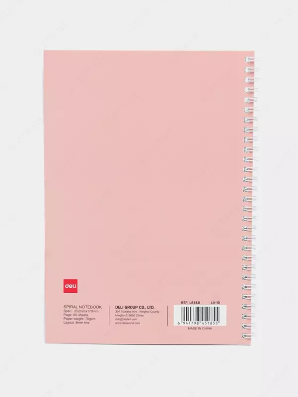 Блокнот (линия) "Deli Notebook" В5, 60 л., твердая обложка, пласт. спираль (Арт. - 560-ELB-LX-10) Розовый