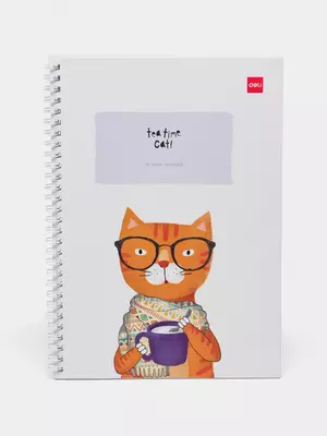 Блокнот (линия) "Deli Tea time Cat" Рыжий кот, В5, 60 л., твердая обложка, пласт. спираль (Арт. - 560-ELB-LX-11)