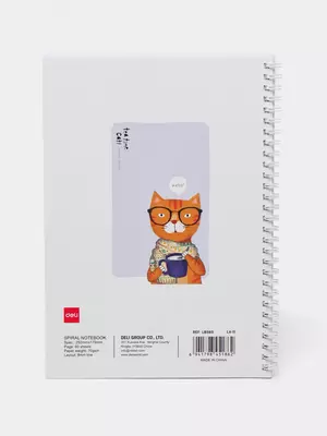 Блокнот (линия) "Deli Tea time Cat" Рыжий кот, В5, 60 л., твердая обложка, пласт. спираль (Арт. - 560-ELB-LX-11)