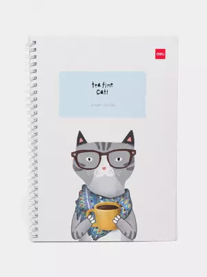 Daftar (chiziq) "Deli Tea time Cat" Kulrang mushuk, B5, 60 varaq, qattiq qopqoq, plastmassa. spiral (m. - 560-ELB-LX-11)