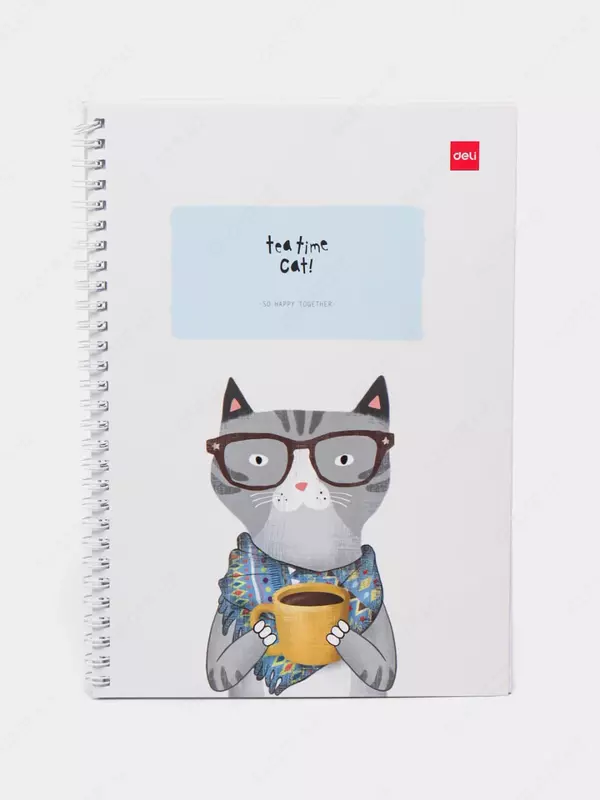 Daftar (chiziq) "Deli Tea time Cat" Kulrang mushuk, B5, 60 varaq, qattiq qopqoq, plastmassa. spiral (m. - 560-ELB-LX-11)