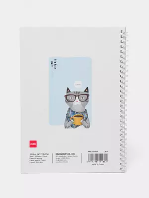 Daftar (chiziq) "Deli Tea time Cat" Kulrang mushuk, B5, 60 varaq, qattiq qopqoq, plastmassa. spiral (m. - 560-ELB-LX-11)