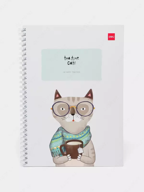 Блокнот (линия) "Deli Tea time Cat" Бурый кот, В5, 60 л., твердая обложка, пласт. спираль (Арт. - 560-ELB-LX-11)