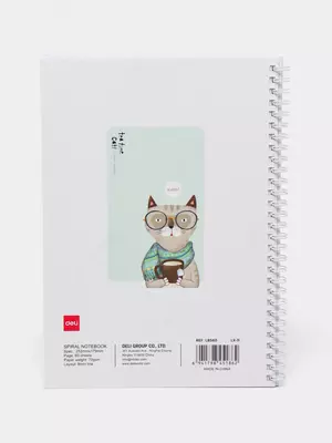 Блокнот (линия) "Deli Tea time Cat" Бурый кот, В5, 60 л., твердая обложка, пласт. спираль (Арт. - 560-ELB-LX-11)