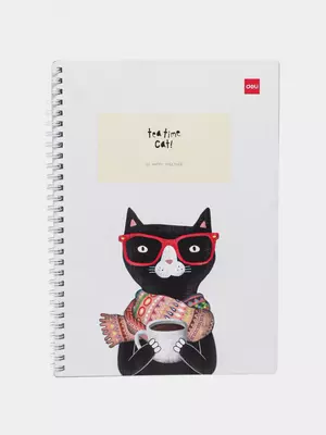 Блокнот (линия) "Deli Tea time Cat" Черный кот, В5, 60 л., твердая обложка, пласт. спираль (Арт. - 560-ELB-LX-11)