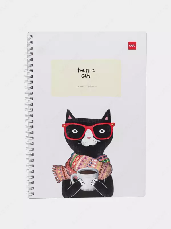 Блокнот (линия) "Deli Tea time Cat" Черный кот, В5, 60 л., твердая обложка, пласт. спираль (Арт. - 560-ELB-LX-11)