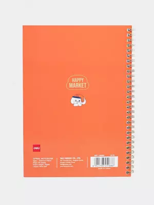 Daftar (chiziq) "Deli Happy Market" B5, 60 varaq, qattiq qopqoq, metall. spiral (Art. - 560-ELB-LX-13) Apelsin