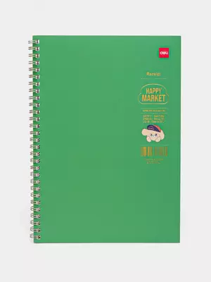 Блокнот (линия) "Deli Happy Market" В5, 60 л., твердая обложка, металлич. спираль (Арт. - 560-ELB-LX-13) Темно-зеленый