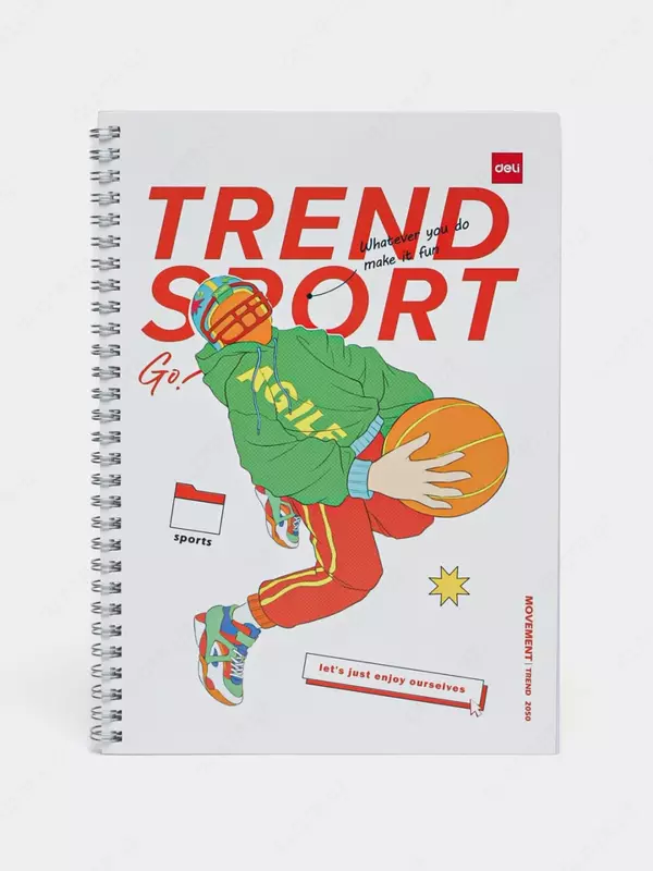 Блокнот (линия) "Deli Trend SPORT", В5, 60 л., твердая обложка, металлич. спираль (Арт. - 560-ELB-LX-15) Белый/Красный