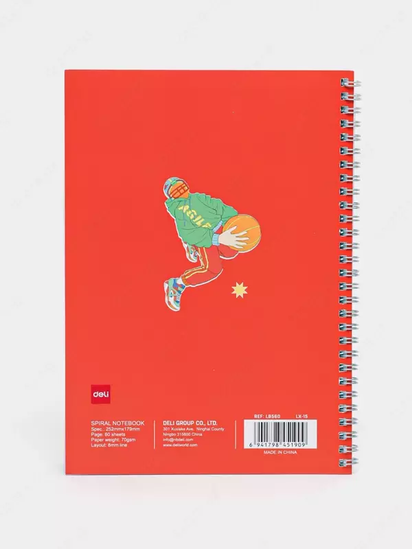 Блокнот (линия) "Deli Trend SPORT", В5, 60 л., твердая обложка, металлич. спираль (Арт. - 560-ELB-LX-15) Белый/Красный