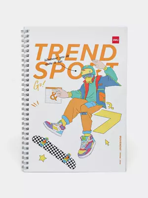Блокнот (линия) "Deli Trend SPORT", В5, 60 л., твердая обложка, металлич. спираль (Арт. - 560-ELB-LX-15) Белый/Оранжевый