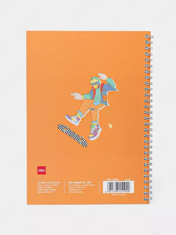 Bloknot (chiziq) "Deli Trend SPORT", B5, 60 l., qattiq qopqoq, metall. spiral (Art. - 560-ELB-LX-15) Oq/to'q sariq