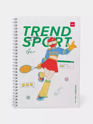 Блокнот (линия) "Deli Trend SPORT", В5, 60 л., твердая обложка, металлич. спираль (Арт. - 560-ELB-LX-15) Белый/Зеленый