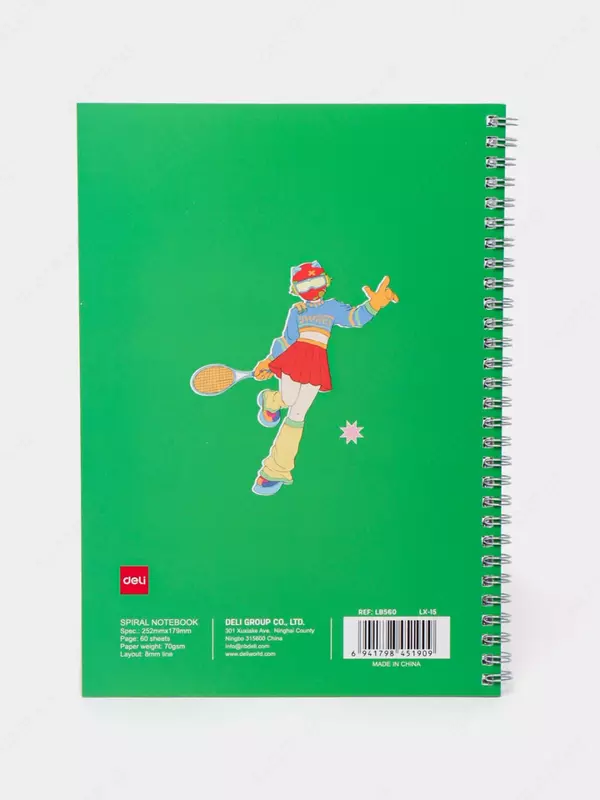 Блокнот (линия) "Deli Trend SPORT", В5, 60 л., твердая обложка, металлич. спираль (Арт. - 560-ELB-LX-15) Белый/Зеленый