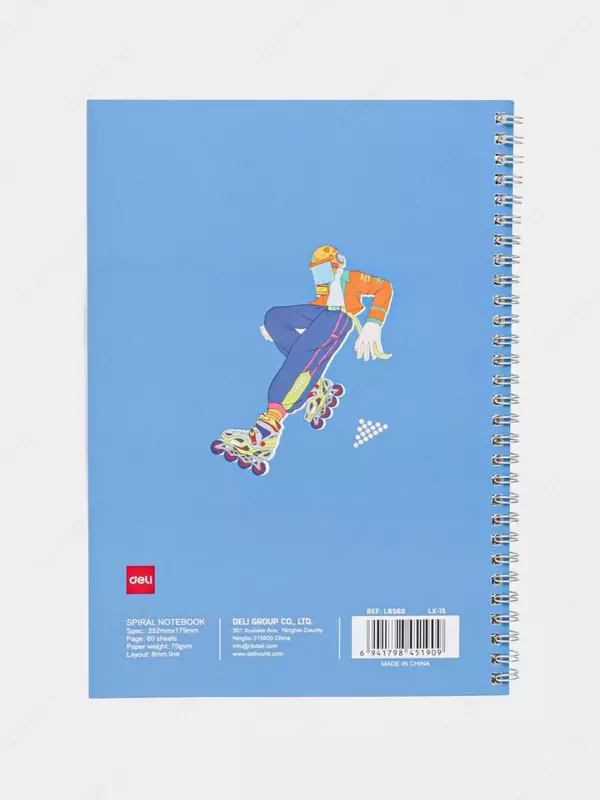 Блокнот (линия) "Deli Trend SPORT", В5, 60 л., твердая обложка, металлич. спираль (Арт. - 560-ELB-LX-15) Белый/Синий