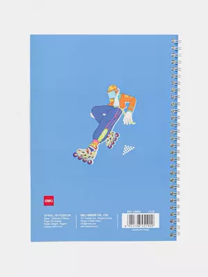 Bloknot (chiziq) "Deli Trend SPORT", B5, 60 l., qattiq qopqoq, metall. spiral (Art. - 560-ELB-LX-15) Oq/Moviy