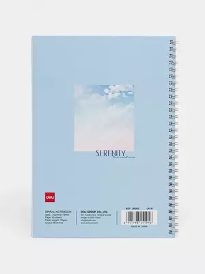 Блокнот (линия) "Deli Serenity", В5, 60 л., твердая обложка, металлич. спираль (Арт. - 560-ELB-LX-16) Сиреневый/Голубой