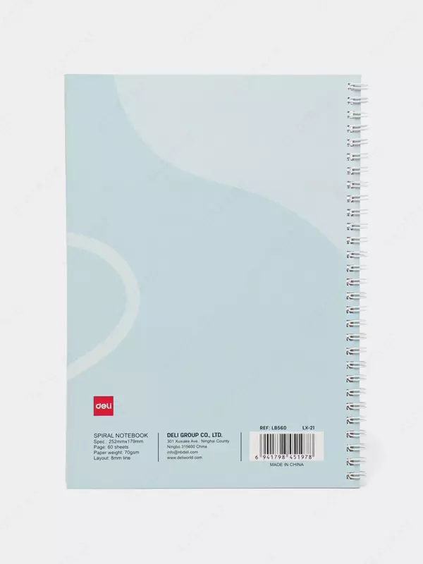 Noutbuk (chiziq) "Deli Light and Airy" B5, 60 varaq, qattiq qopqoq, plastmassa. spiral (Art. - 560-ELB-LX-21) Ochiq ko'k