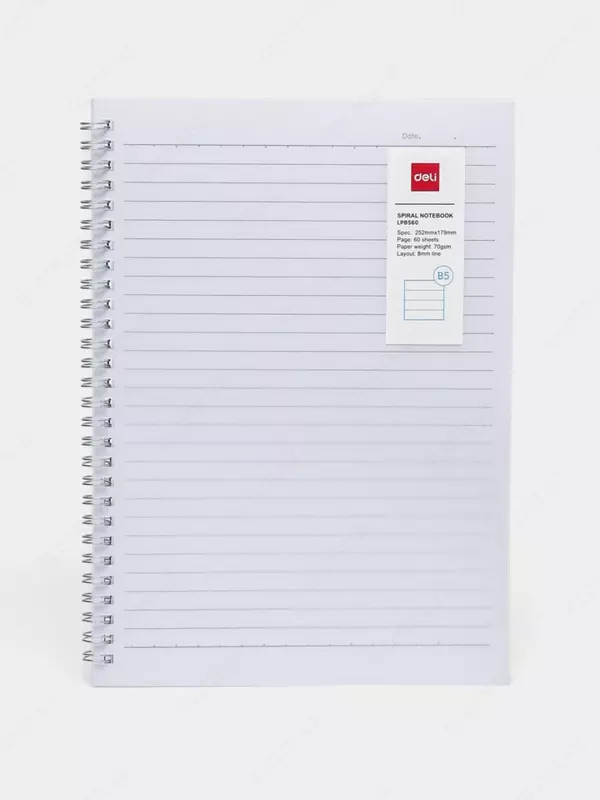 Блокнот для записей (линия) "Deli" В5, 60 л., твердая пластиковая обложка, металлич. спираль (Арт. - 560-ELPB-LX-19) Прозрачный