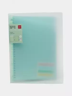 Eslatmalar uchun bloknot (chiziq) "Deli" B5, 60 l., qattiq plastik qopqoq, plastmassa. spiral, ichki almashtirish blok, rang indekslari (modda - 021-EN-gn) Shaffof/Yashil