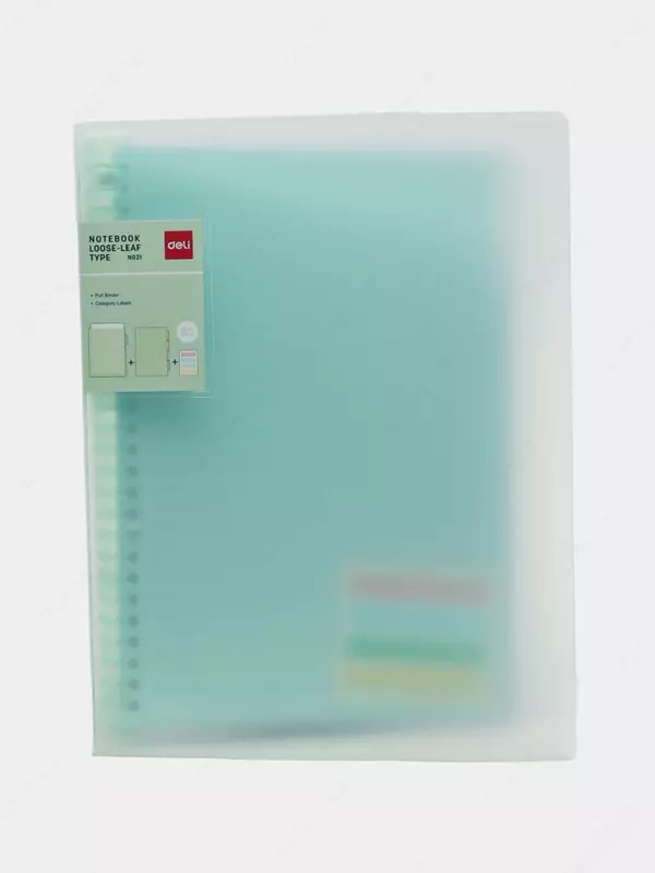 Eslatmalar uchun bloknot (chiziq) "Deli" B5, 60 l., qattiq plastik qopqoq, plastmassa. spiral, ichki almashtirish blok, rang indekslari (modda - 021-EN-gn) Shaffof/Yashil