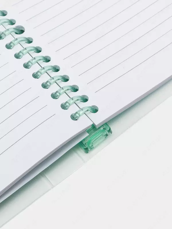 Eslatmalar uchun bloknot (chiziq) "Deli" B5, 60 l., qattiq plastik qopqoq, plastmassa. spiral, ichki almashtirish blok, rang indekslari (modda - 021-EN-gn) Shaffof/Yashil