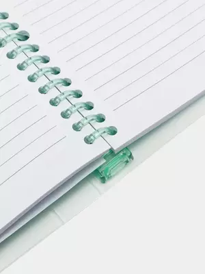 Eslatmalar uchun bloknot (chiziq) "Deli" B5, 60 l., qattiq plastik qopqoq, plastmassa. spiral, ichki almashtirish blok, rang indekslari (modda - 021-EN-gn) Shaffof/Yashil