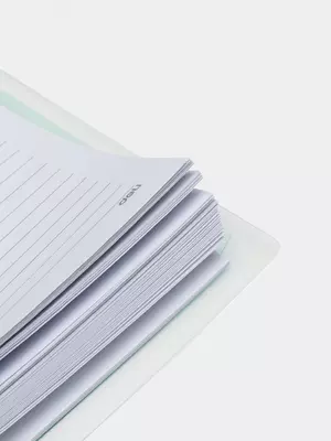 Eslatmalar uchun bloknot (chiziq) "Deli" B5, 60 l., qattiq plastik qopqoq, plastmassa. spiral, ichki almashtirish blok, rang indekslari (modda - 021-EN-gn) Shaffof/Yashil