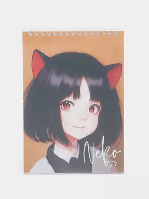 Блокнот (клетка) "MESHU Neko" А5, 60 л., твердая пласт. обложка, пласт. гребень (Арт. - MS_55023)