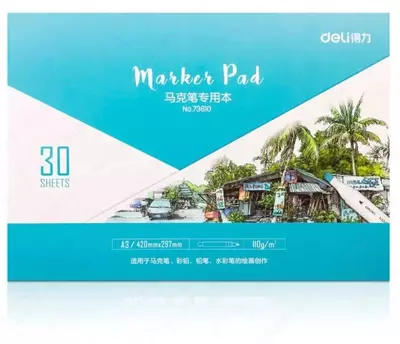 Eskiz markerlari uchun qog'oz (atlas teksturasi) "Deli" A3, 30 l, 110 g/m2 (Art. - 73610) Oq