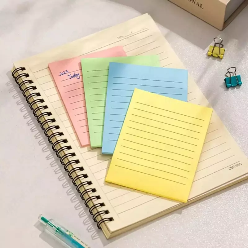 Yopishqoq qirrali stikerlar (chiziq) "Deli" 76 x 76 mm, 25 varaq, 4 ta rang. (m. - 045-EA)