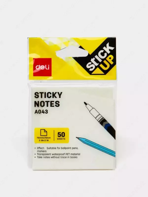 Yopishqoq qirrali stikerlar "Deli" 76 x 76 mm, 50 varaq. (modda - 043-EA) Oq