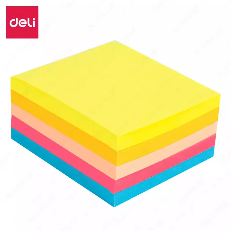Yopishqoq qirrali stikerlar (kub) "Deli" 76 x 76 mm, 80 varaq, 5 ta rang. (Art. - 044-EA) Neon assortimenti