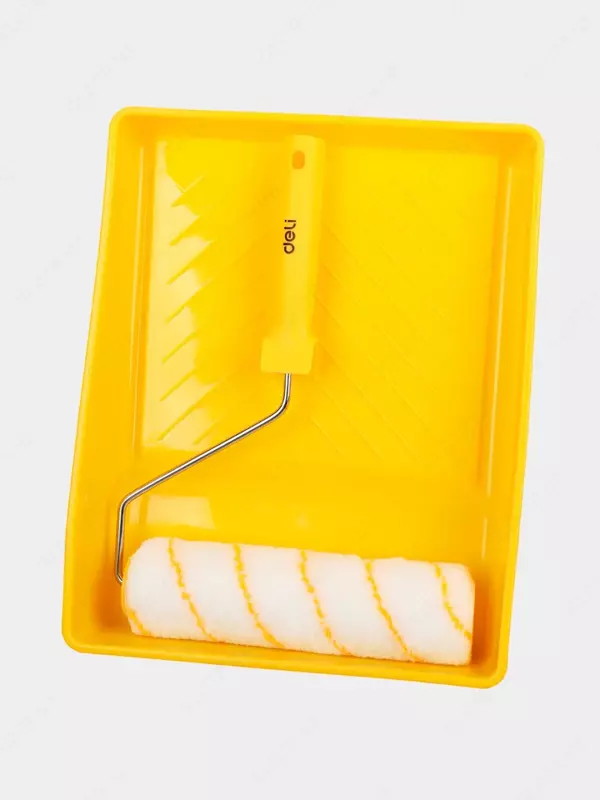 Малярный ручной валик для наружных работ с лотком "Deli Tools" ворс 12 мм, пласт. ручка (Арт.- EDL509703)