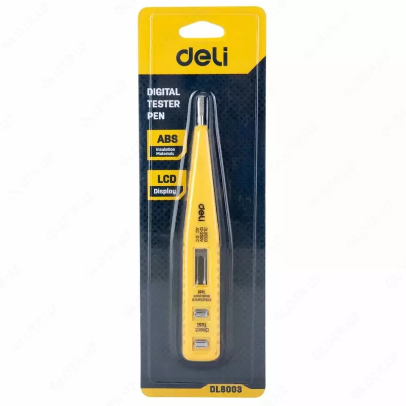 Тестер напряжения (вольтметр-отвертка) "Deli Tools" 12-250V AC/DC (Арт. - EDL8003) Желтый